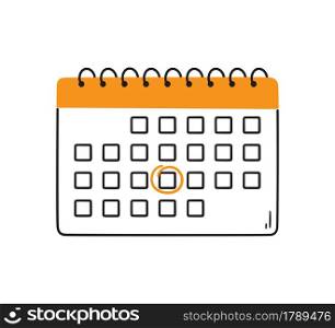 Calendar with selected date. Vector illustration isolated on white background.. Calendar with selected date. Vector illustration isolated on white background