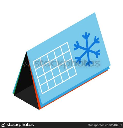 Calendar with snowflake icon in isometric 3d style on a white background. Calendar with snowflake icon, isometric 3d style