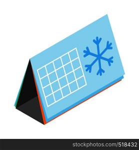 Calendar with snowflake icon in isometric 3d style on a white background. Calendar with snowflake icon, isometric 3d style