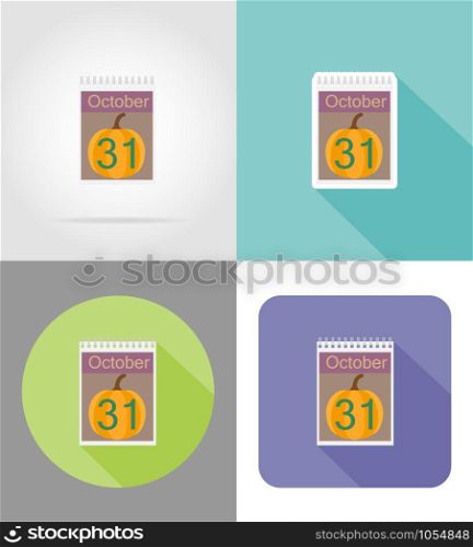 calendar with the date of october 31 halloween flat icons vector illustration isolated on background