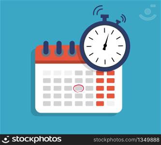 Calendar with time clock icon. Clock time calendar. Date of schedule. Deadline and meeting concept. Time countdown. Reminder of holiday. Finance timer and organizer. Appointment in year, month. Vector. Calendar with time clock icon. Clock time calendar. Date of schedule. Deadline and meeting concept. Time countdown. Reminder of holiday. Finance timer, organizer. Appointment in year, month. Vector.