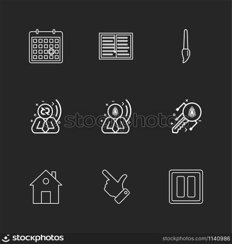 Calender , paint , brush , pause , home , hand, crypoto currency , home ,icon, vector, design, flat, collection, style, creative, icons