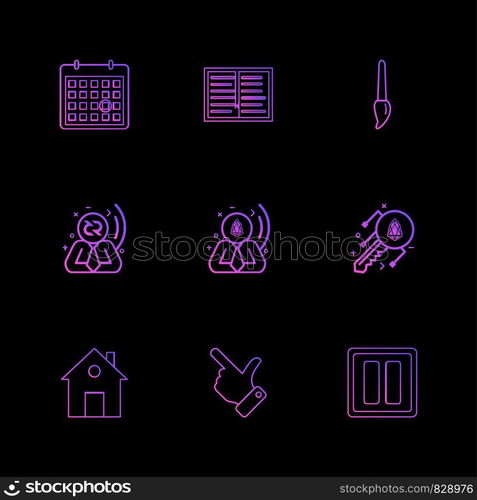 Calender , paint , brush , pause , home , hand, crypoto currency , home ,icon, vector, design, flat, collection, style, creative, icons