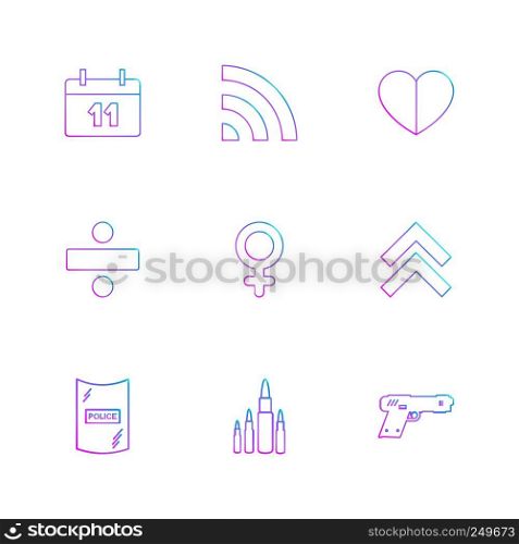 calender, wifi , heart , divide , female, up , police, lipstick , gun ,icon, vector, design, flat, collection, style, creative, icons