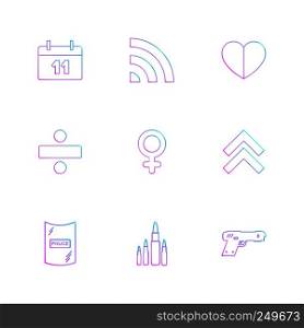 calender, wifi , heart , divide , female, up , police, lipstick , gun ,icon, vector, design, flat, collection, style, creative, icons