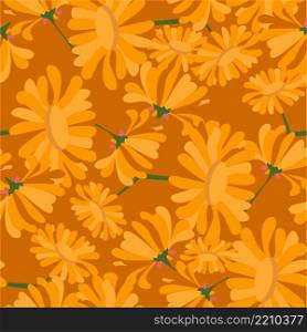 Calendula officinalis on orange seamless pattern art design stock vector illustration, for medical plant packing design