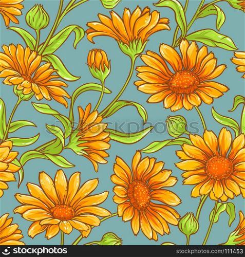 calendula vector seamless pattern. calendula flowers vector color seamless pattern on color background