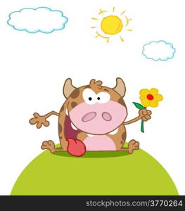 Calf Cartoon Character With Flower