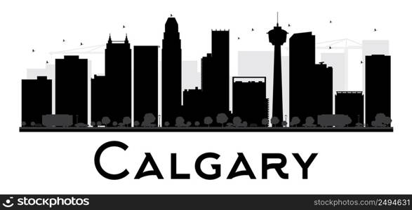 Calgary City skyline black and white silhouette. Vector illustration. Simple flat concept for tourism presentation, banner, placard or web site. Business travel concept. Cityscape with famous landmarks