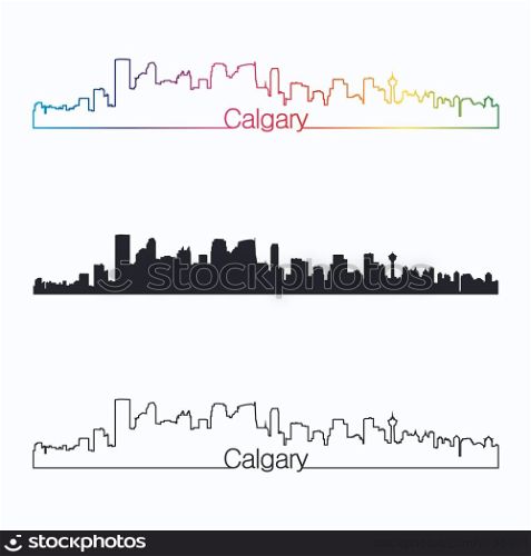 Calgary skyline linear style with rainbow in editable vector file