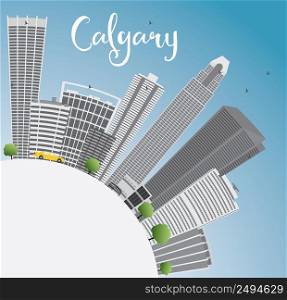 Calgary Skyline with Gray Buildings, Blue Sky and Copy Space. Vector Illustration. Business travel and tourism concept with place for text. Image for presentation, banner, placard and web site.