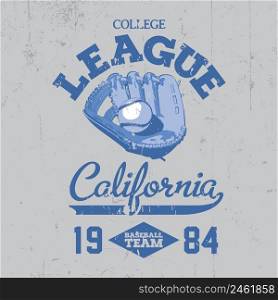 California College League Poster with a little ball on the blue background vector illustration