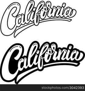 California. Lettering phrase on white background. For poster, card, flyer, banner, print. Vector image. California. Lettering phrase on white background. For poster, card, flyer, banner, print.