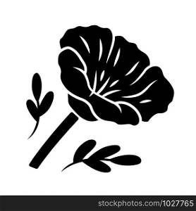 California poppy glyph icon. Papaver rhoeas. Corn rose blooming wildflower. Herbaceous plants. Field common poppy. Summer blossom. Silhouette symbol. Negative space. Vector isolated illustration