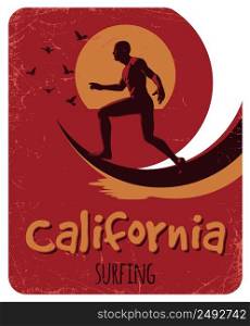 California surfing poster with label design for t-shirts and greeting cards vector illustration
