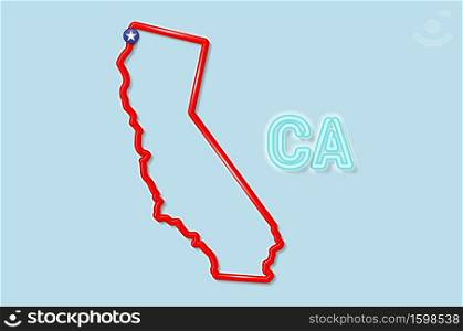 California US state bold outline map. Glossy red border with soft shadow. Two letter state abbreviation. Vector illustration.. California US state bold outline map. Vector illustration