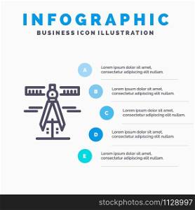 Calipers, Geometry, Tools, Measure Blue Infographics Template 5 Steps. Vector Line Icon template