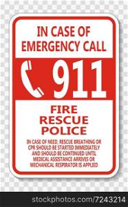 Call 911 Sign on transparent background,vector illustration