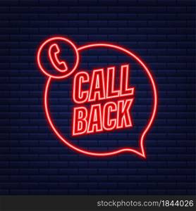 Call back. Information technology. Telephone neon icon. Customer service. Vector stock illustration. Call back. Information technology. Telephone neon icon. Customer service. Vector stock illustration.