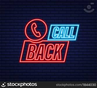 Call back. Information technology. Telephone neon icon. Customer service. Vector stock illustration. Call back. Information technology. Telephone neon icon. Customer service. Vector stock illustration.