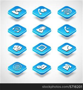 Call center 24 hours consultant desk service chat isometric icons set isolated vector illustration