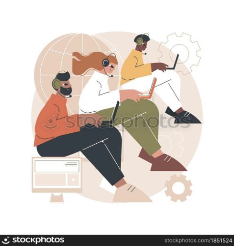 Call center abstract concept vector illustration. Handling call system, virtual help center, customer service point, product support, market research and communication software abstract metaphor.. Call center abstract concept vector illustration.