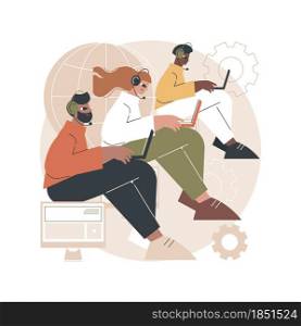 Call center abstract concept vector illustration. Handling call system, virtual help center, customer service point, product support, market research and communication software abstract metaphor.. Call center abstract concept vector illustration.