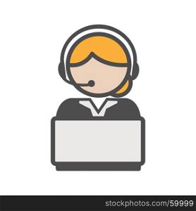 Call center agent icon with blond hair and a computer
