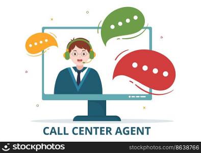 Call Center Agent of Customer Service or Hotline Operator with Headsets and Computers in Flat Cartoon Hand Drawn Templates Illustration