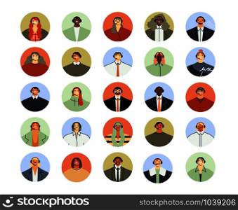 Call center assistant avatar. Client support services, personal phone help assistance and customer support worker profile icon flat vector illustration set. Telephone hotline service operators. Call center assistant avatar. Client support services, personal phone help assistance and customer support worker profile icon flat vector illustration set. Contact centre service operators
