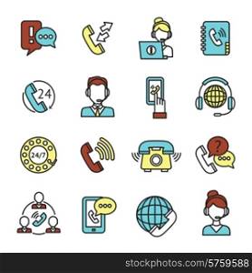 Call center customer service chat telephone assistance icons set isolated vector illustration. Call Center Icons Set
