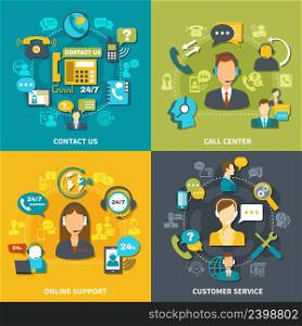 Call center design concept with customer service, online support 24/7, contact us isolated vector illustration . Call Center Design Concept