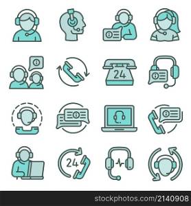 Call center employees icons set outline vector. Contact dispatch. Receptionist headset. Call center employees icons set outline vector. Contact dispatch