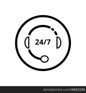 Call center. Headphone. 24 7 phone assistant. Commerce outline icon in a circle. Isolated vector illustration