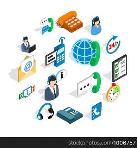 Call center icons in isometric 3d style. Phone service set collection isolated vector illustration. Call center icons set, isometric 3d style