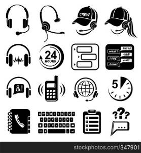 Call center icons set in simple style isolated on white background. Call center icons set, simple style