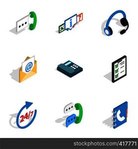 Call center icons set. Isometric 3d illustration of 9 call center vector icons for web. Call center icons, isometric 3d style