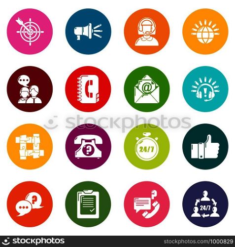 Call center icons set vector colorful circles isolated on white background . Call center icons set colorful circles vector