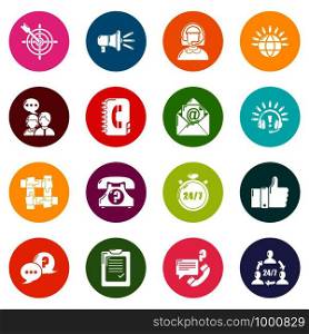 Call center icons set vector colorful circles isolated on white background . Call center icons set colorful circles vector