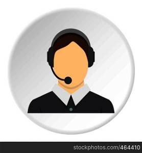 Call center operator icon in flat circle isolated vector illustration for web. Call center operator icon circle