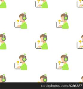 Call center operator with headset and laptop pattern seamless background texture repeat wallpaper geometric vector. Call center operator with headset and laptop pattern seamless vector