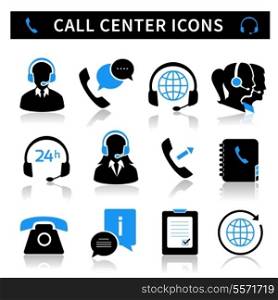 Call center service icons set of contacts mobile phone and communication isolated vector illustration