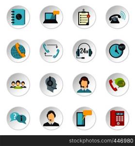 Call center symbols set icons in flat style isolated on white background. Call center symbols set flat icons