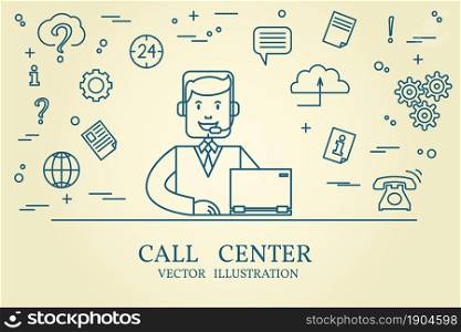 Call center thin line design. Vector.