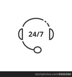 Call center thin line icon. Headphone. 24/7 Phone assistant. Isolated outline commerce vector illustration