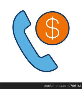 Call charges color icon. Pay per call. Phone tariff plan. Handset with dollar coin. Isolated vector illustration. Call charges color icon