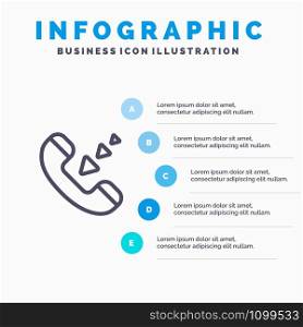 Call, Communication, Incoming, Phone Line icon with 5 steps presentation infographics Background