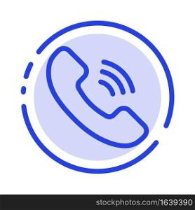 Call, Communication, Phone Blue Dotted Line Line Icon