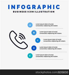 Call, Communication, Phone Line icon with 5 steps presentation infographics Background