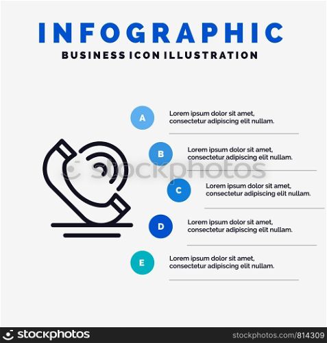 Call, Communication, Phone, Services Line icon with 5 steps presentation infographics Background